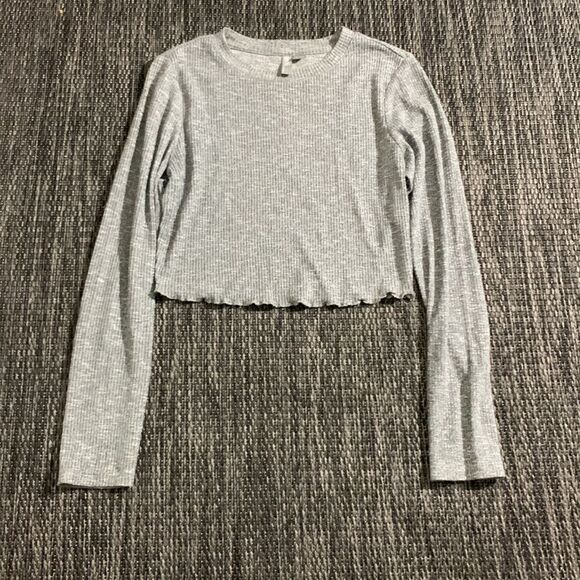 ASOS long sleeve ribbed crop top grey - Picture 1 of 3